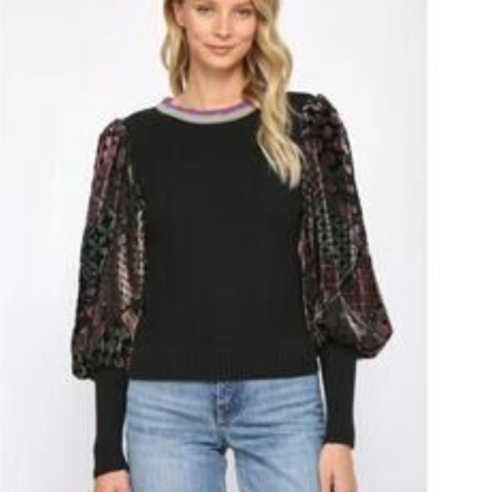 Fate Black Top with Multicolor Puff Sleeves